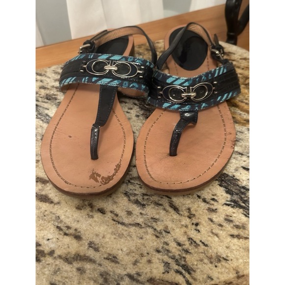 Coach Shoes - Coach Sammy Thong/flip Flop Sandals 8.5 Blue Pattern Summer Chic